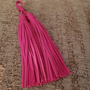 Fuschia leather purse/key tassel - handcrafted